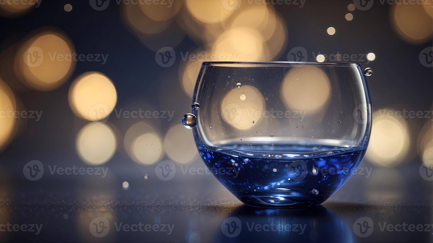 Immerse yourself in a royal blue particle abstract bokeh background. photo
