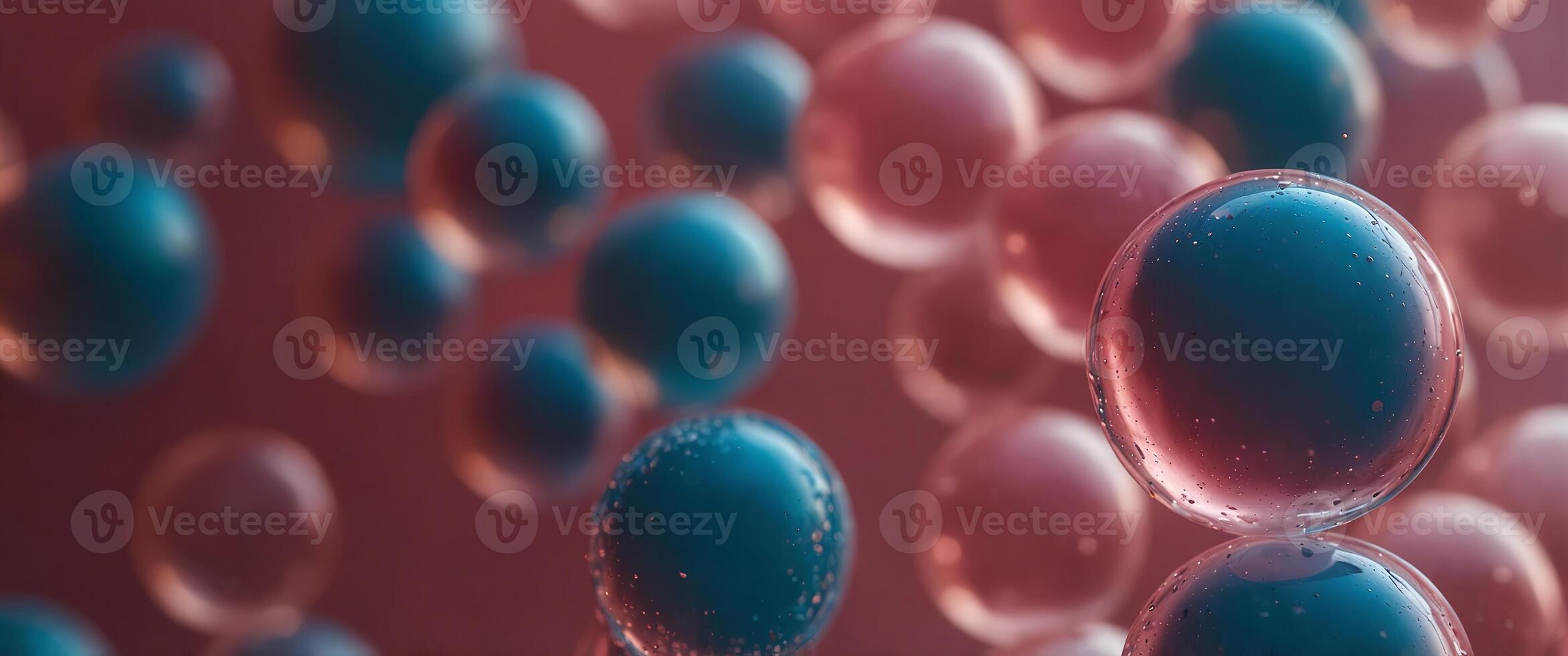 Pink and blue bubbles float in a pink, web-like structure. photo
