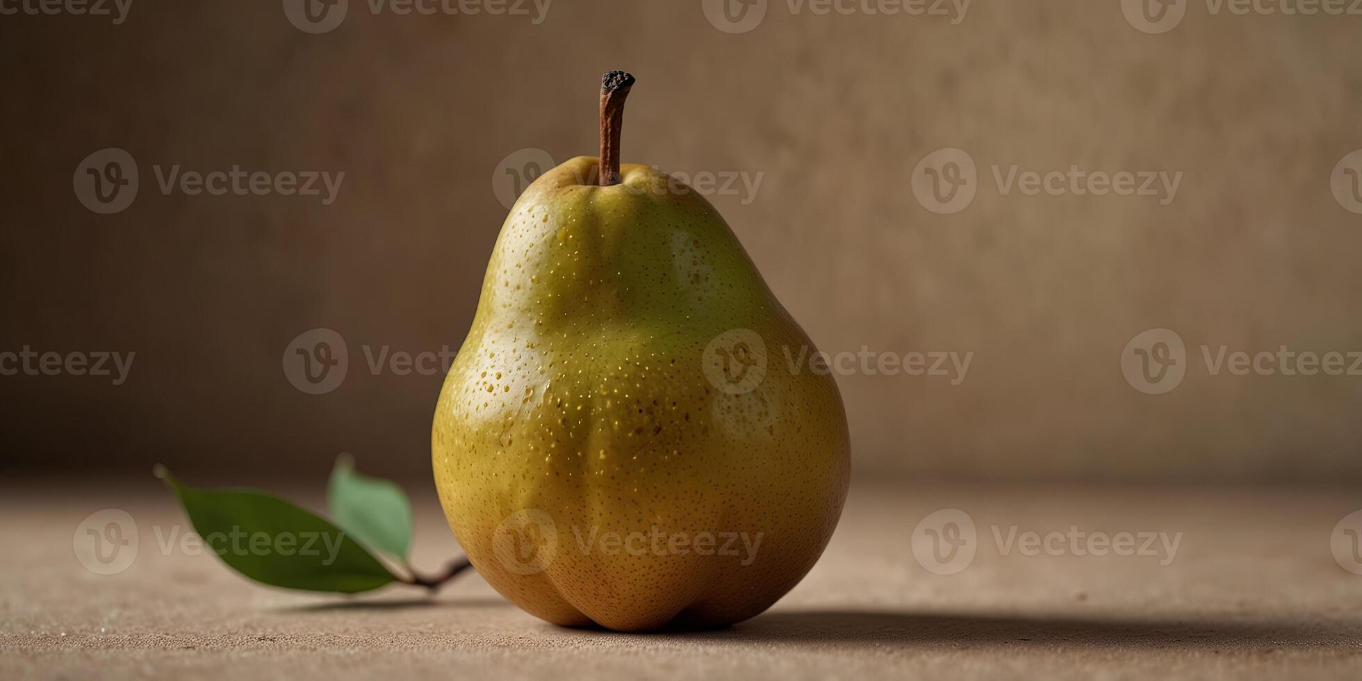 Ripe pear on a warm beige background, minimal studio shot Nature and healthy eating concept. photo