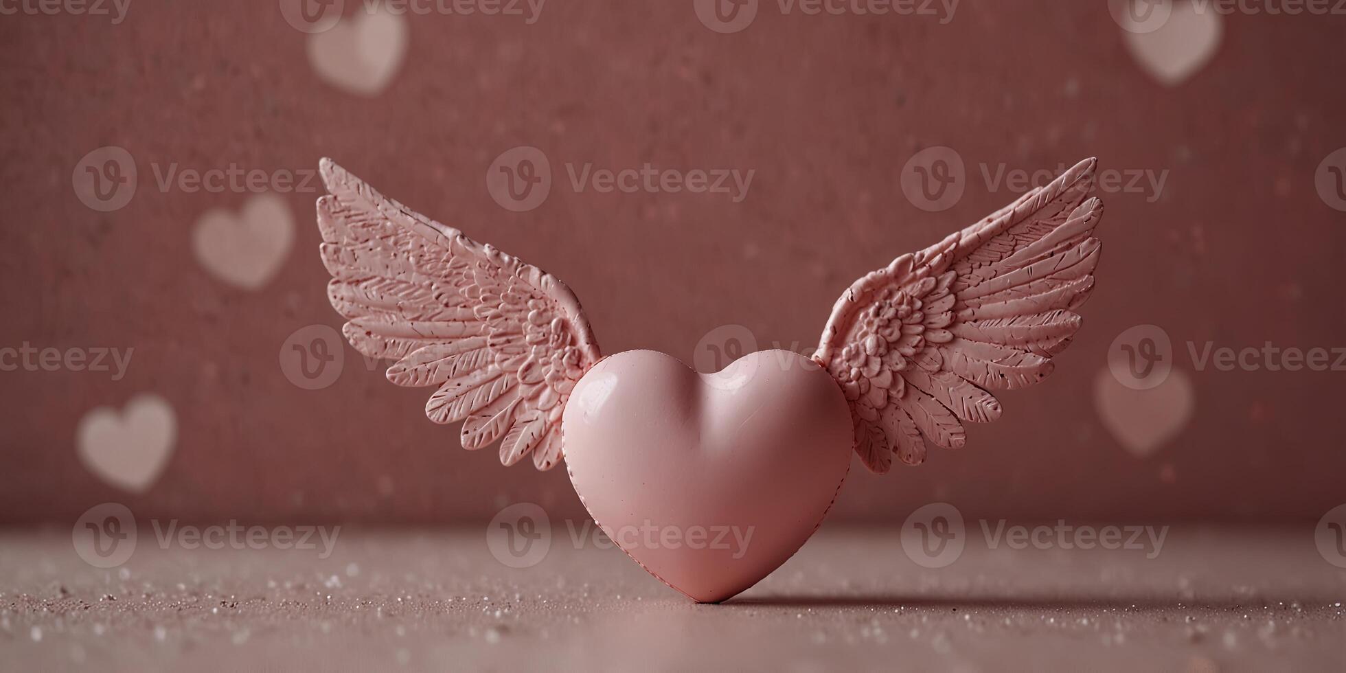 pink heart with wings on a pink background, concept of valentine's day, february 14, lovers, hearts, relationships. photo