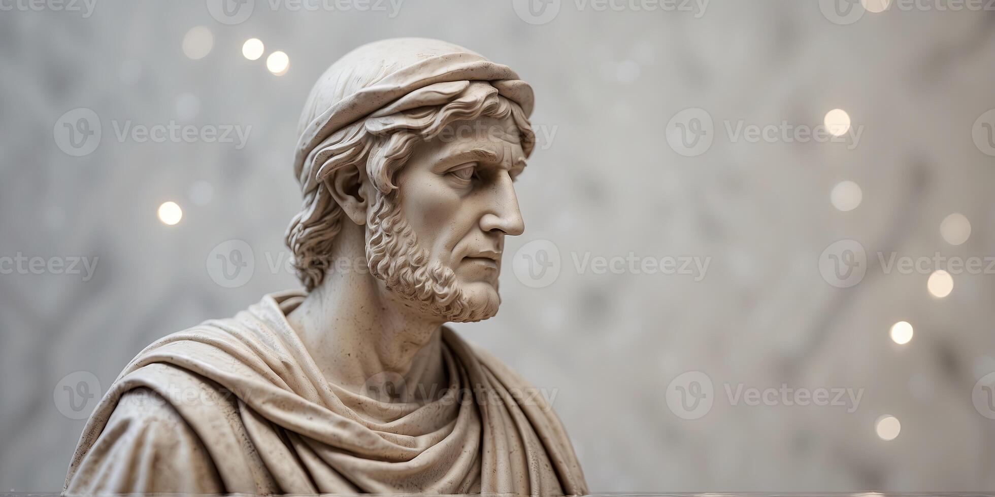 Close up of Dante Alighieri knickknack on white plaster background. photo
