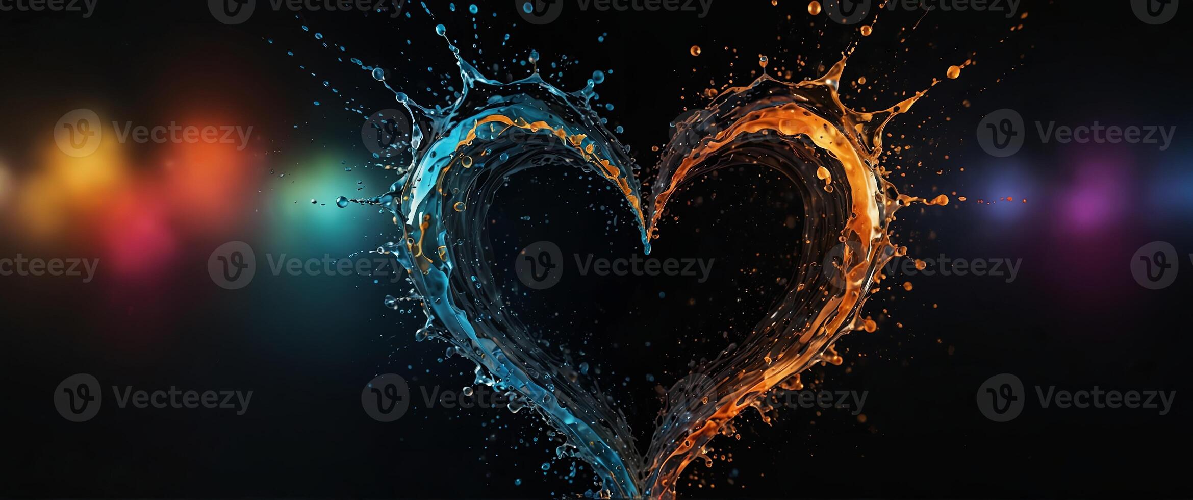Abstract watersplash heart on black background. photo