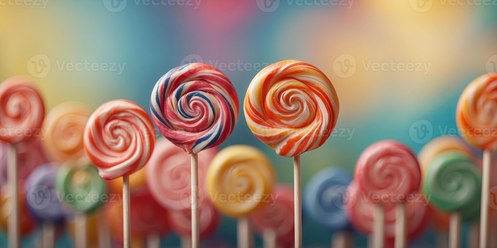 Colorful Lollipop on a Stick on Colorful Background. photo