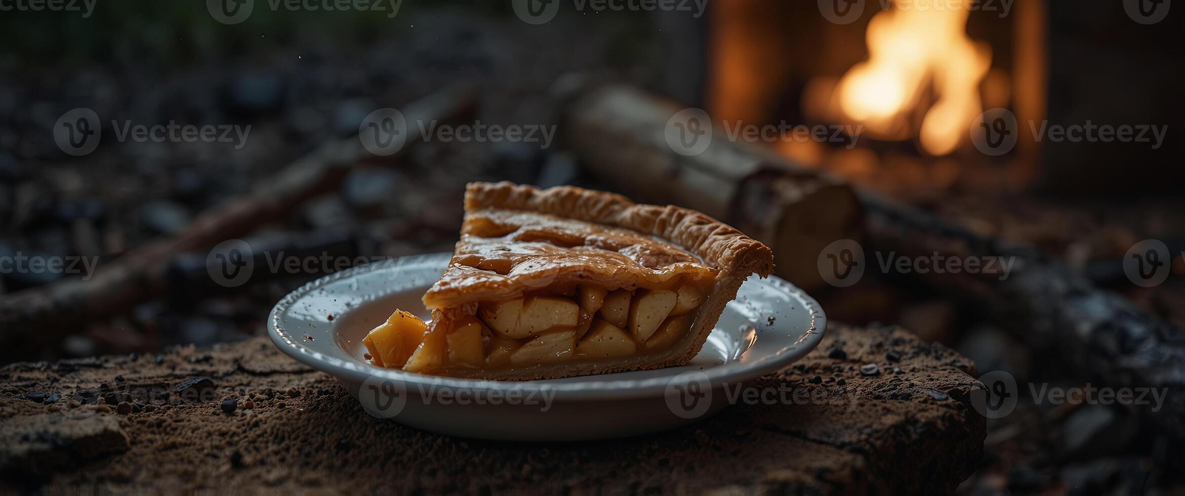 As the stars le above the campfire dinner comes to an end with the final slice of a freshly baked apple pie made with freshly picked fruit from nearby orchards. photo
