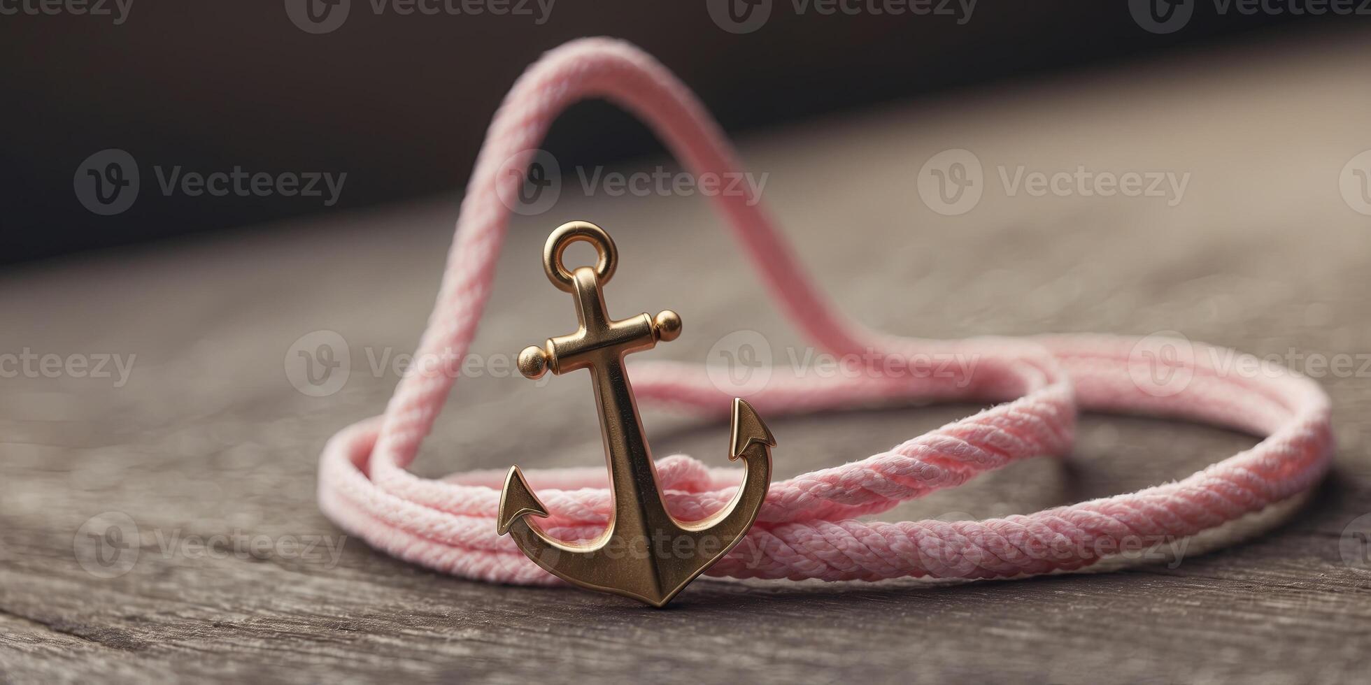Composite anchor of hope with pink ribbon and necklace copy space Health support and awareness concept. photo