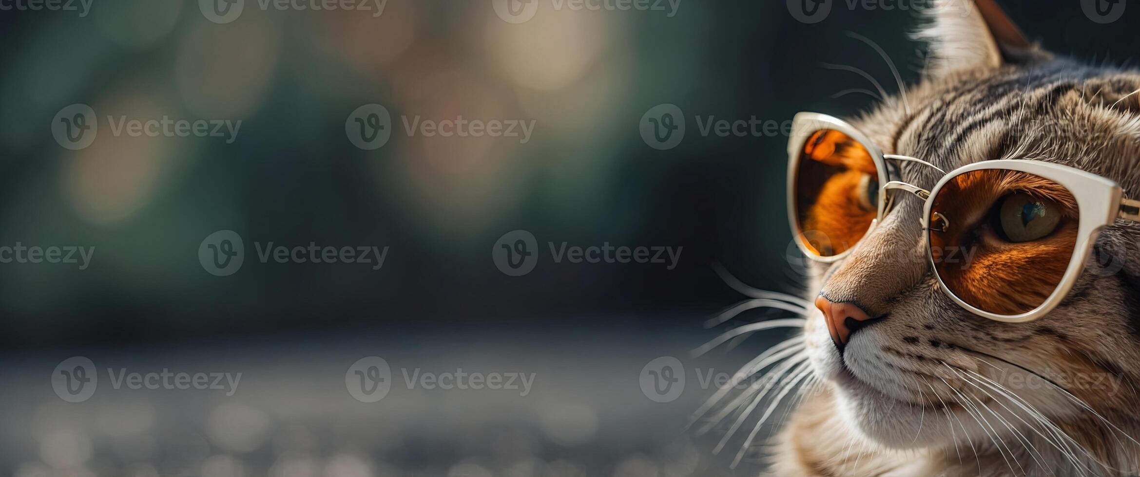 A cool and confident feline flaunts it's stylish side with sleek sunglasses, adding a touch of sophistication to it's already sharp whiskers. photo