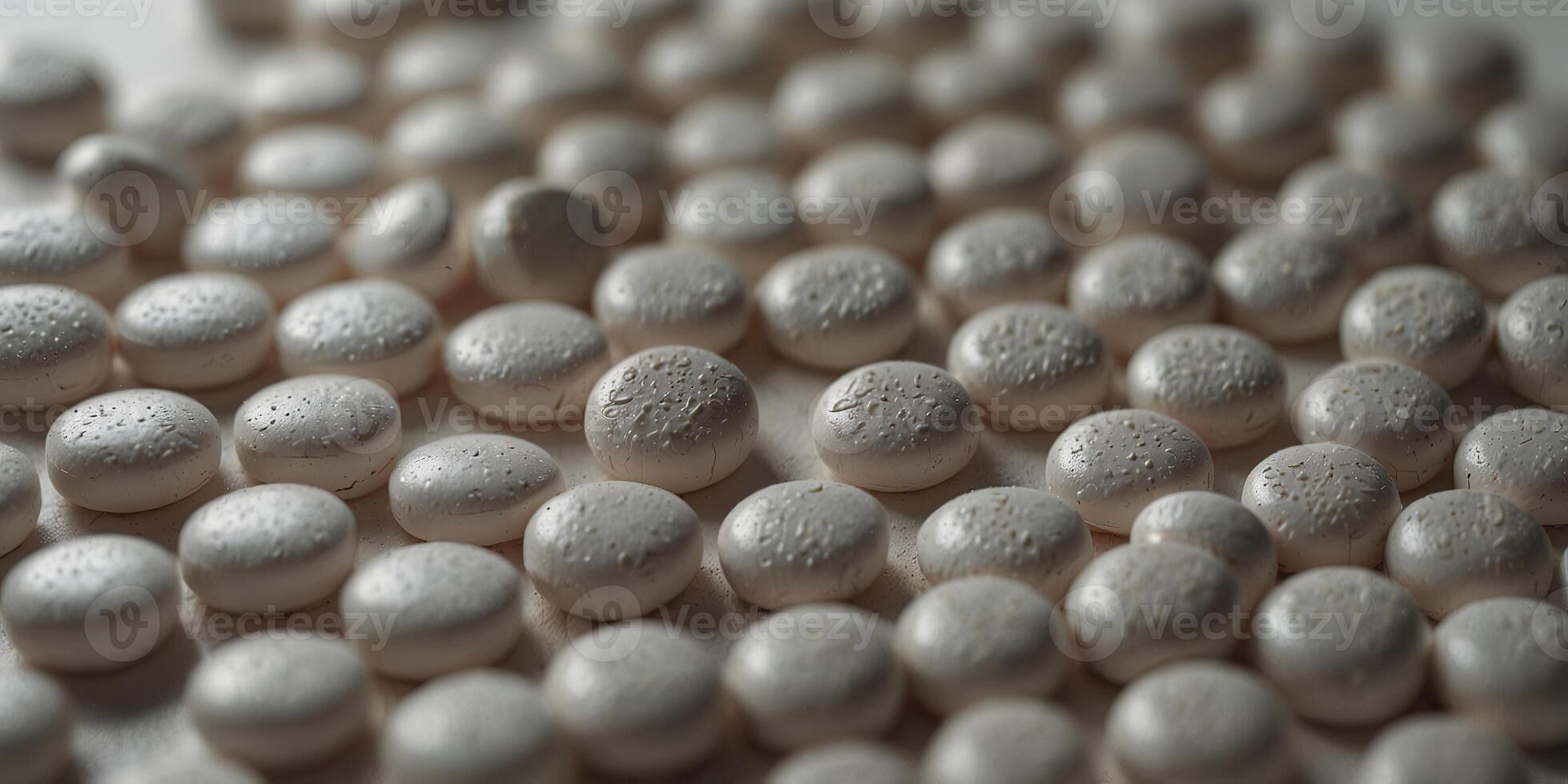 White pills on white surface with empty space. photo