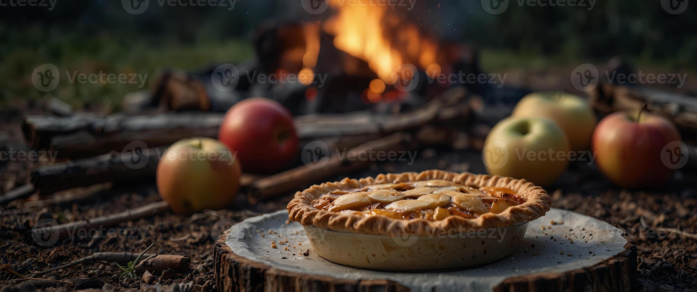 As the stars le above the campfire dinner comes to an end with the final slice of a freshly baked apple pie made with freshly picked fruit from nearby orchards. photo