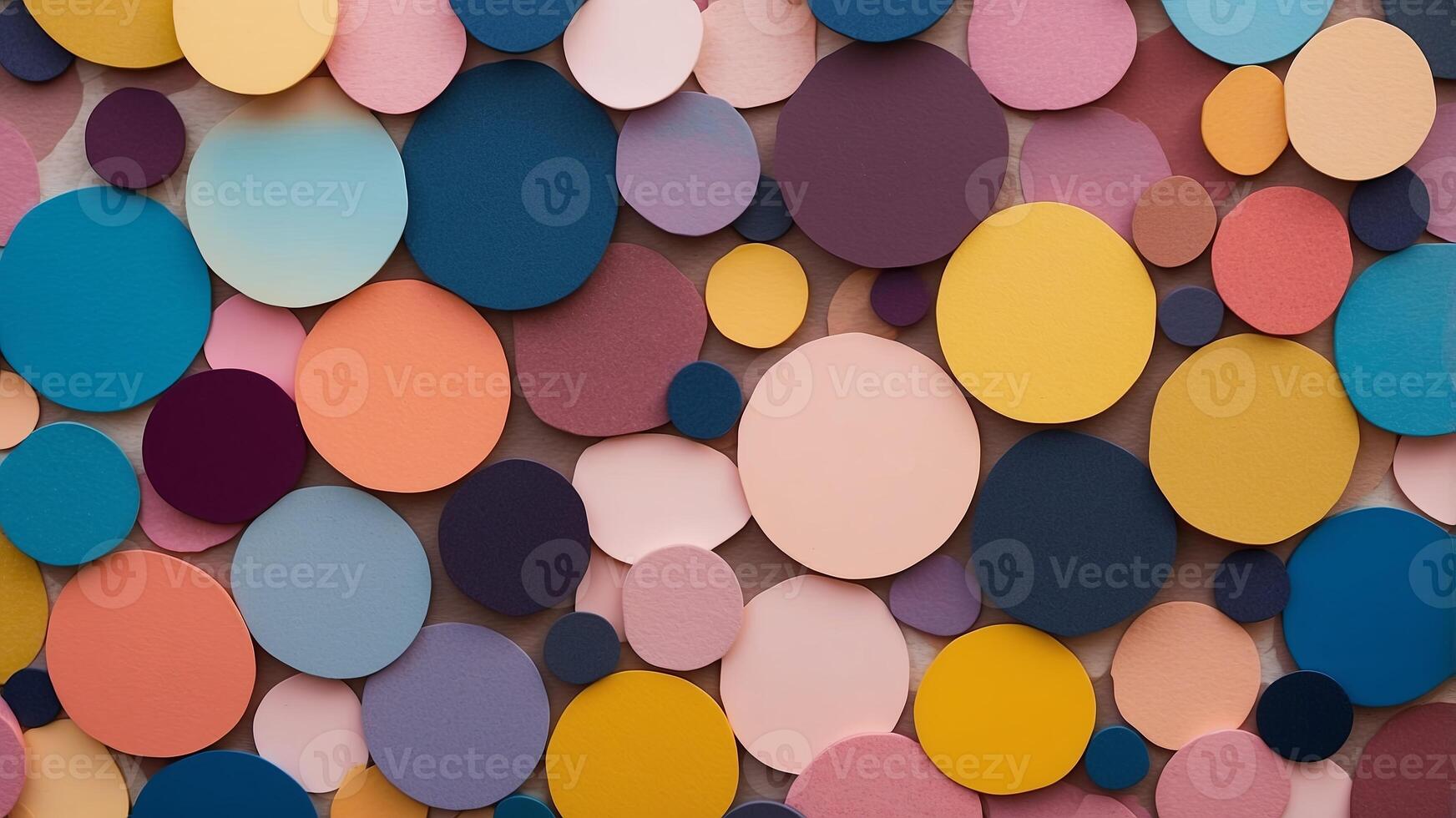 Colorful abstract background with circles and polka dots on pink, blue, and yellow vibrant and playful artistic design for travel and fashion themes. photo