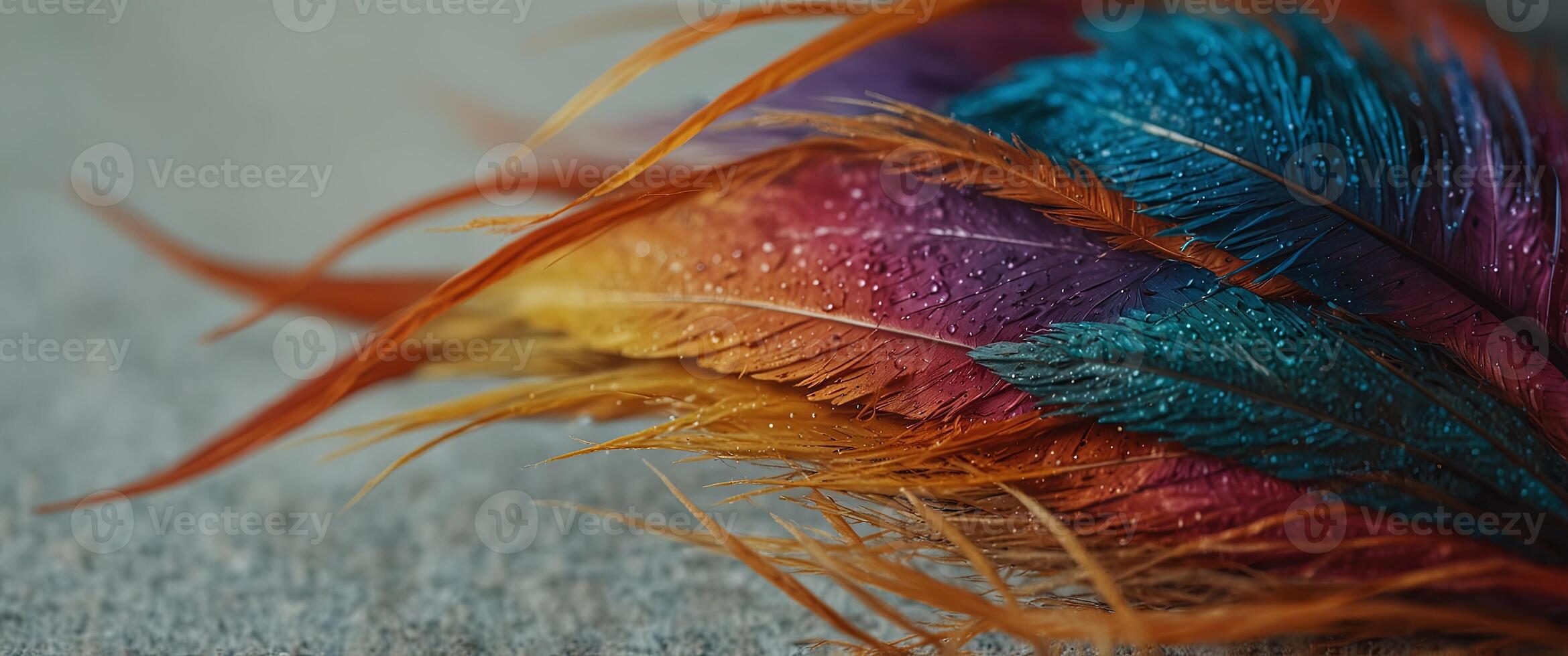 A close-up of a brightly colored feather. photo
