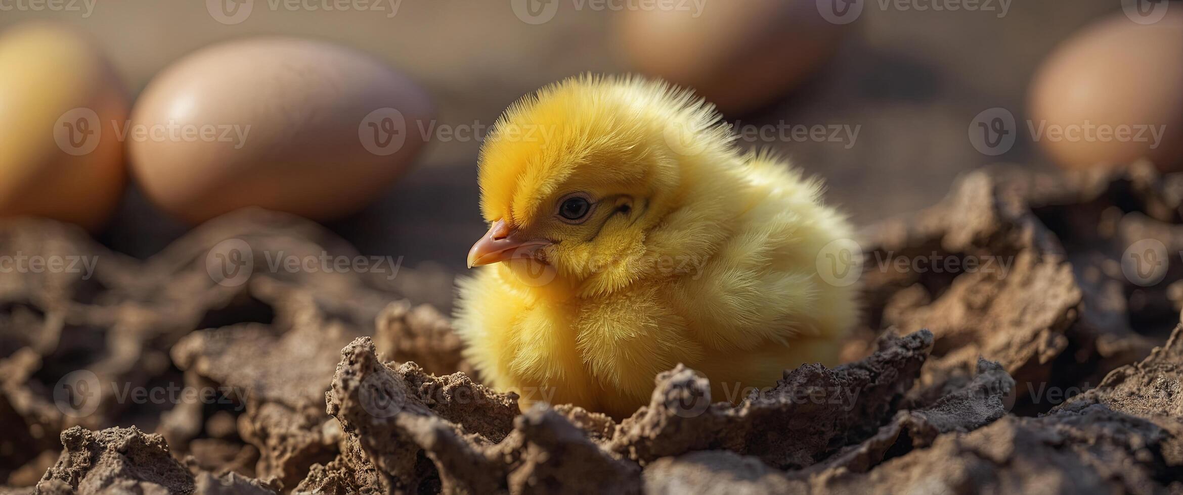 A tiny yellow chick emerges from a cracked egg, symbolizing new beginnings and the joy of easter. photo