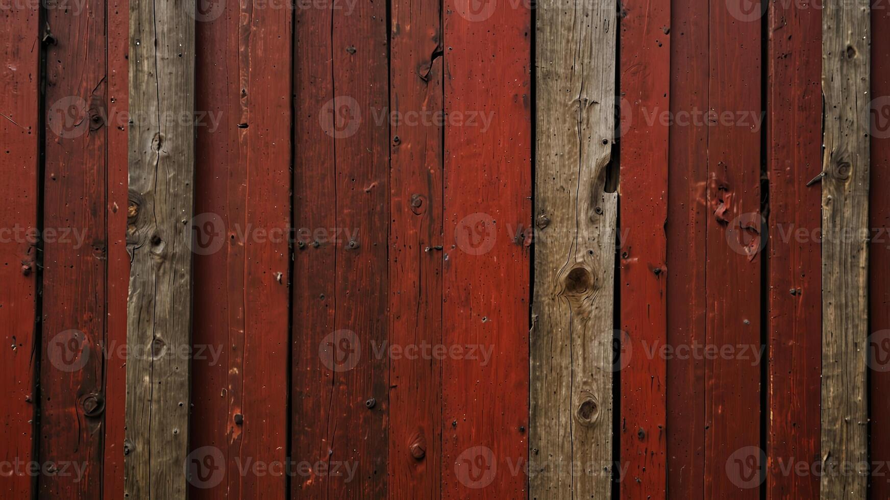 Weathered fence with knots on red panels and closed slots Vertical structure. photo