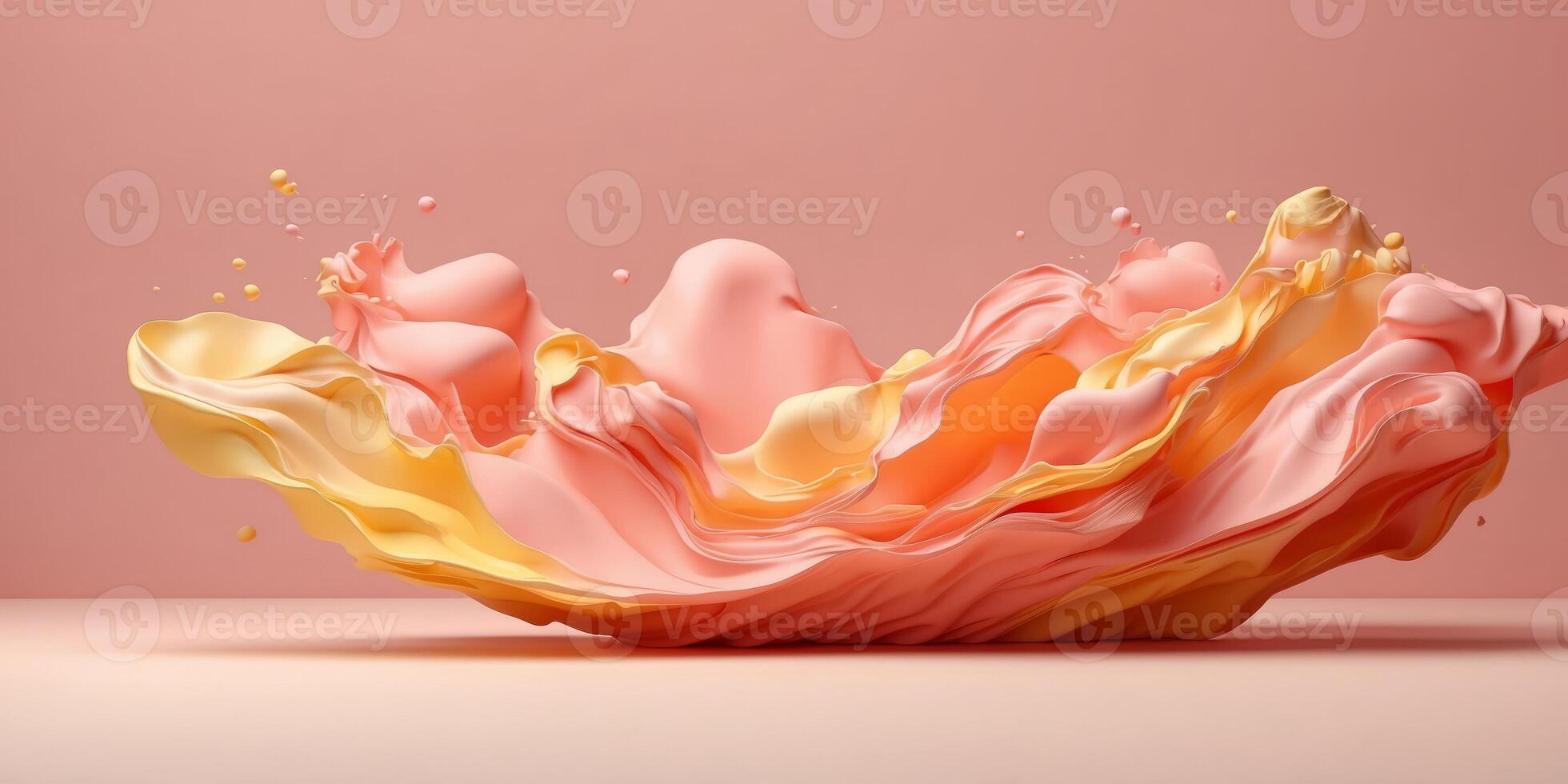 Abstract coral yellow color with pastel pink background, fluid creative concept composition with minimal natural elegance copy space. photo