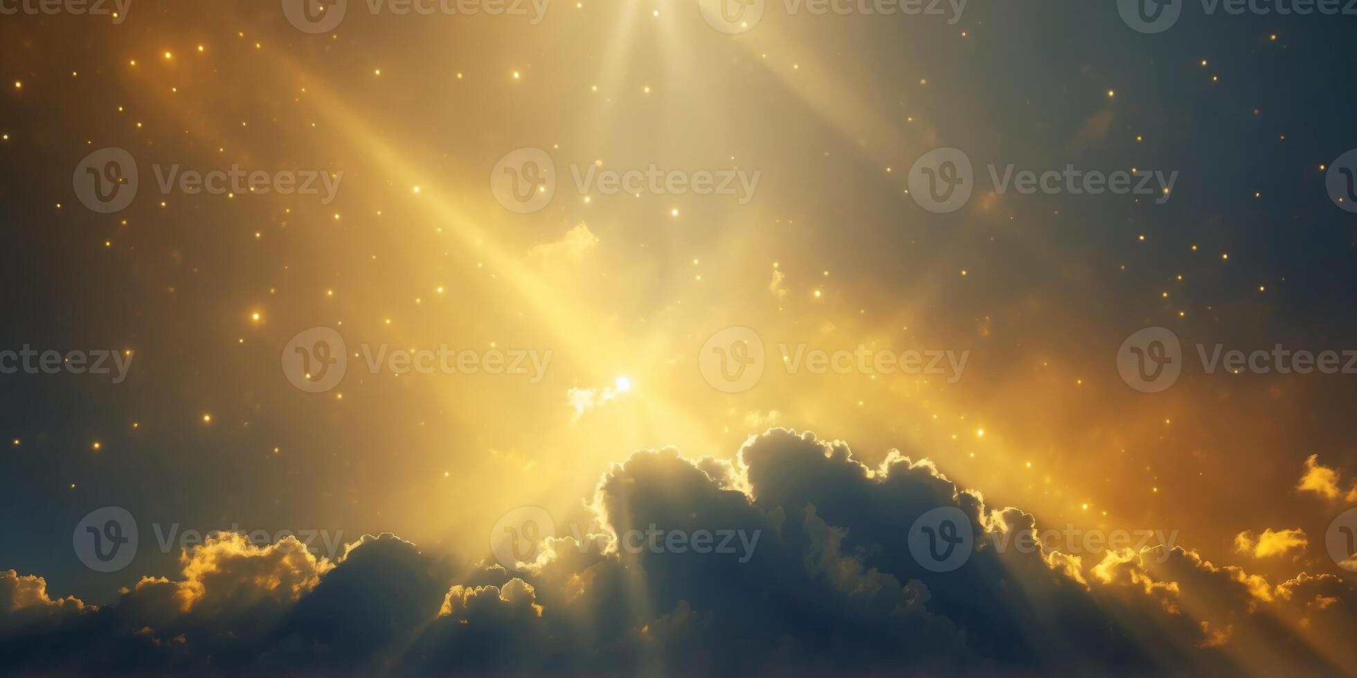 yellow rays of light shining through clouds. photo