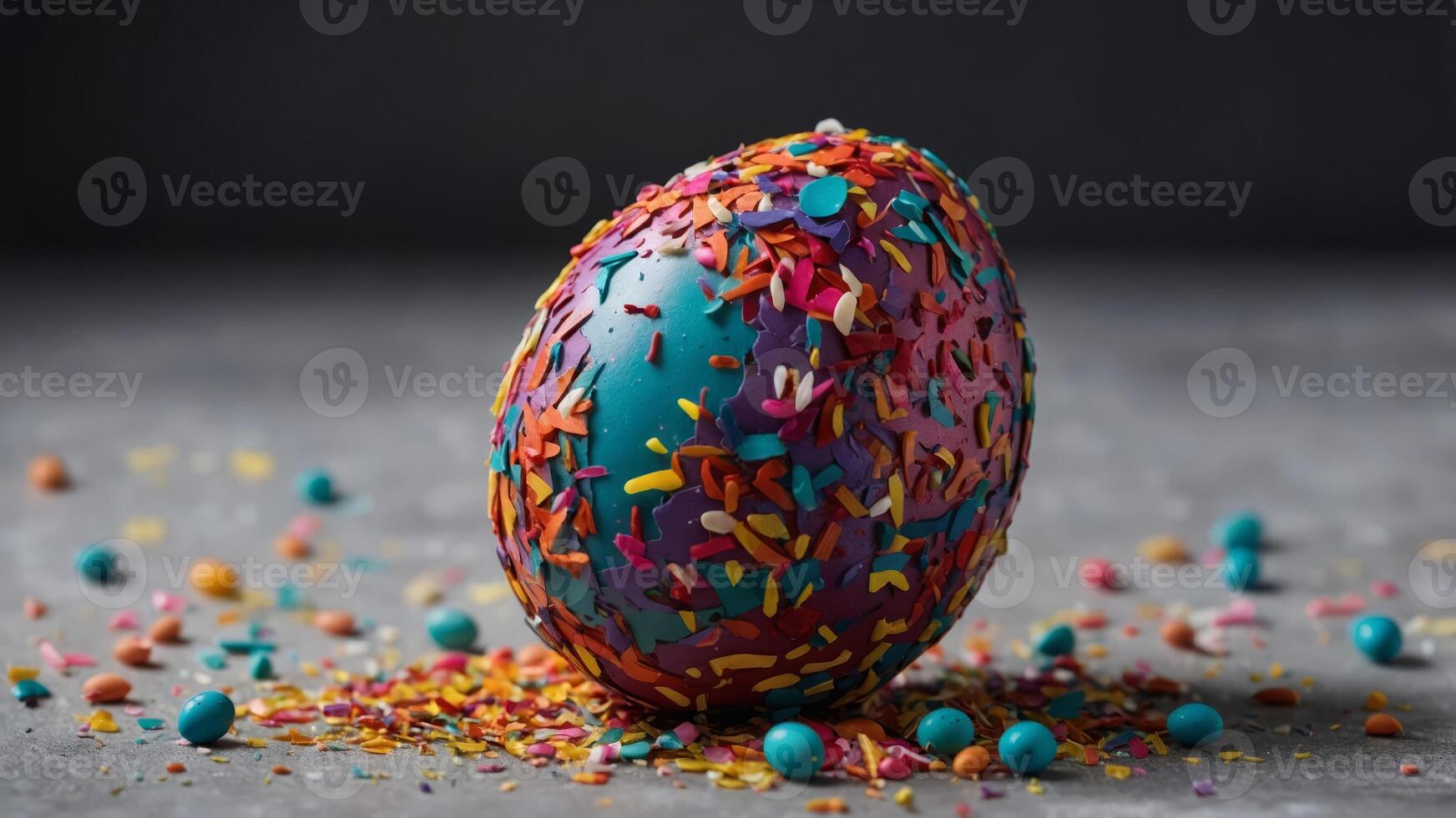 A symbol of hope and new beginnings, a shattered easter egg adorned with vibrant sprinkles embodies the beauty in imperfection. photo