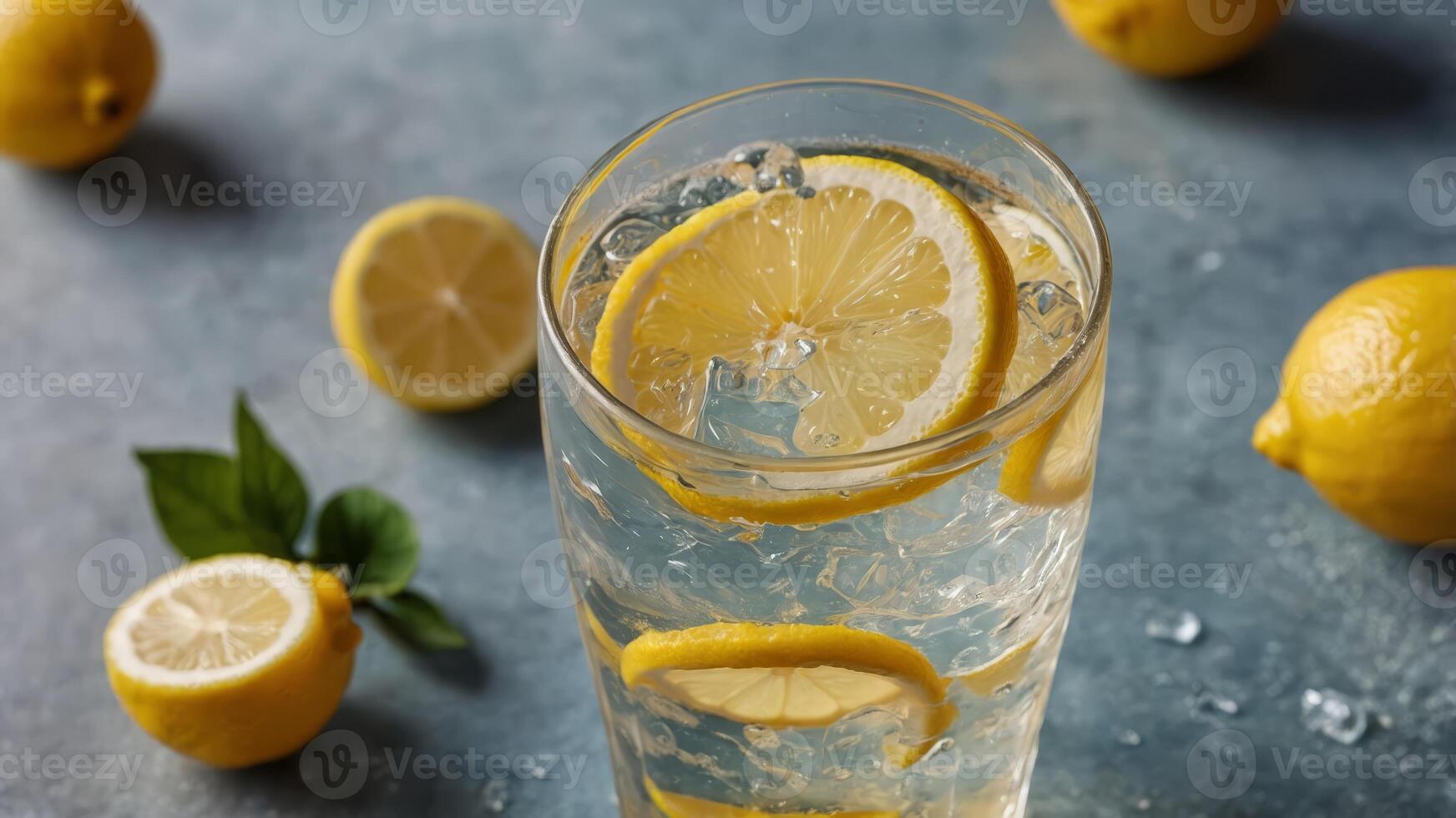 summer cool lemon cold drink with copy space. photo