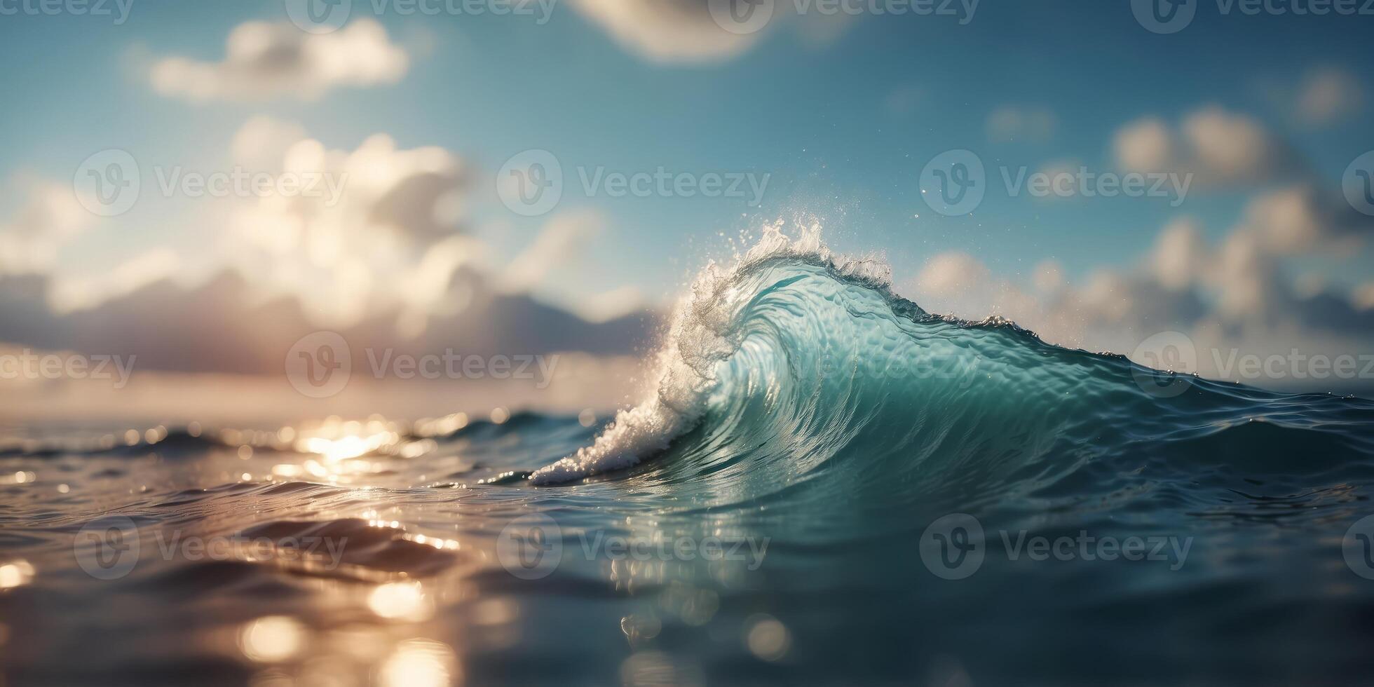 wave in foreground, clouds in background. photo