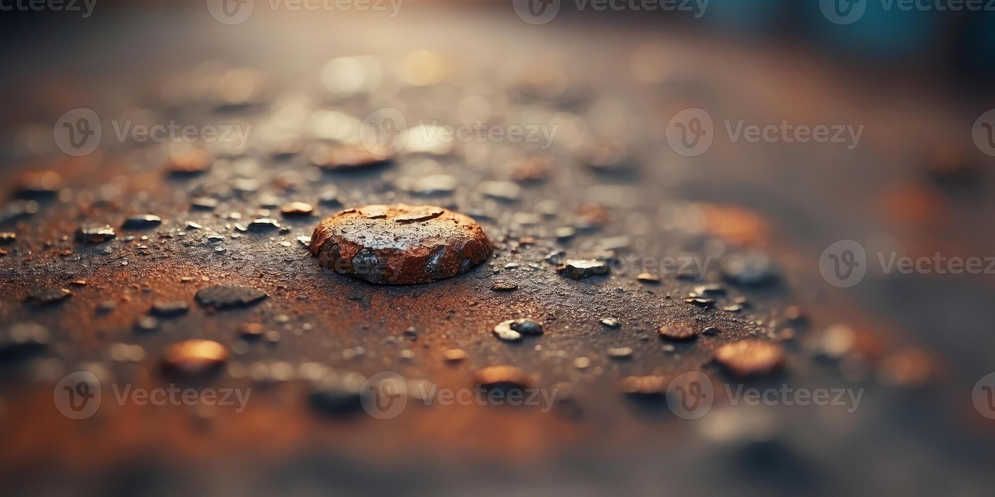 Close-up of weathered rusty metal surface with rivets. photo