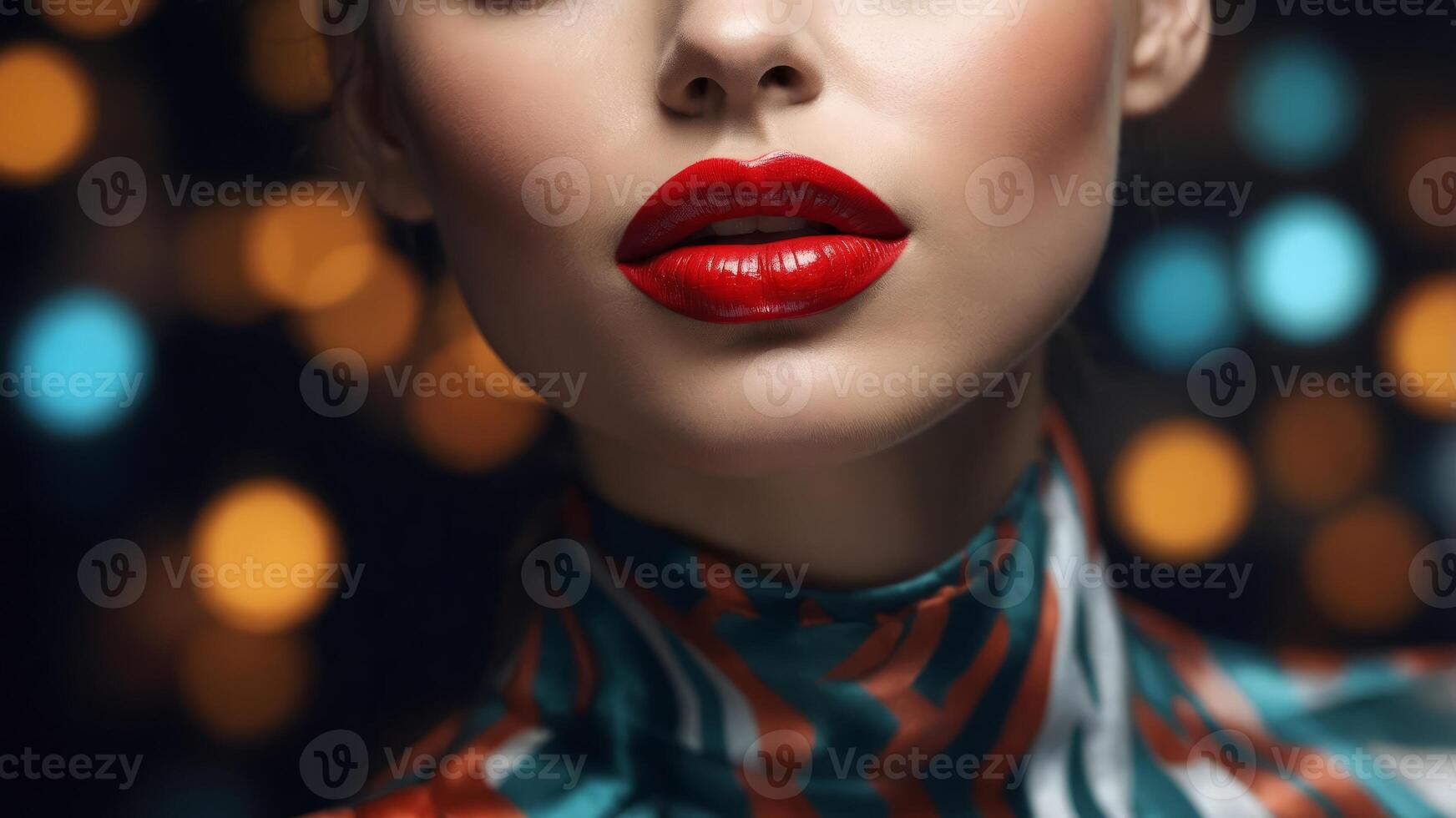 make-up fashion shoot - close-up of a model with a focus on her lips. photo