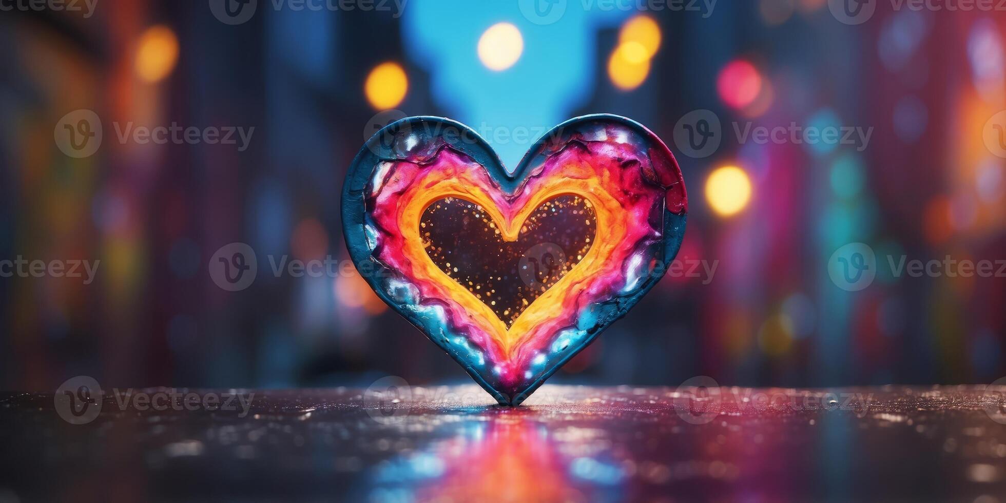 vibrante pintada obra de arte presentando un grande corazón símbolo. foto
