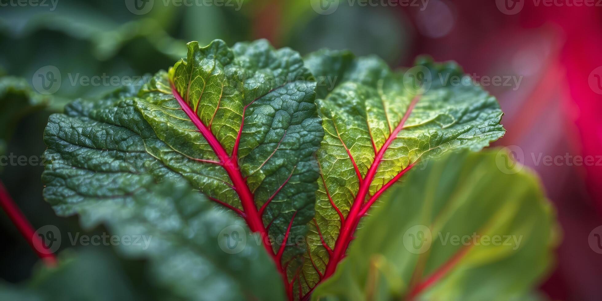 Close-up of vibrant Swiss chard leaves with intricate veins. photo