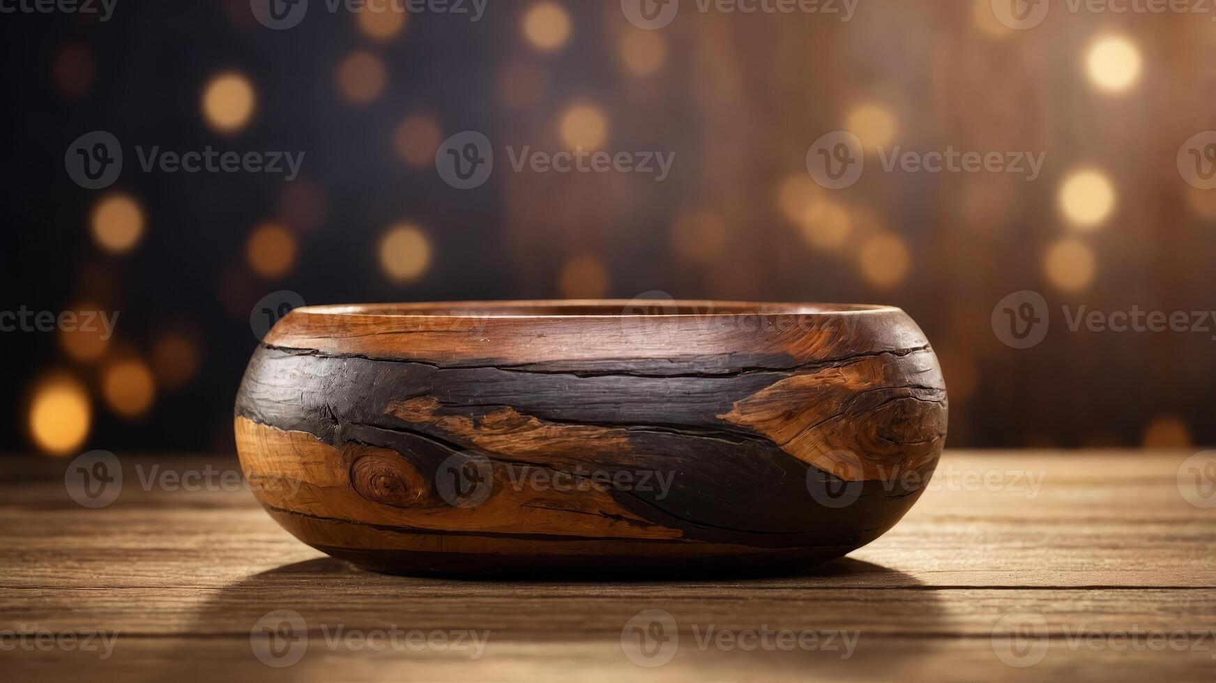 wooden tanble with light stone wanll banckground, product presentantion concept. photo