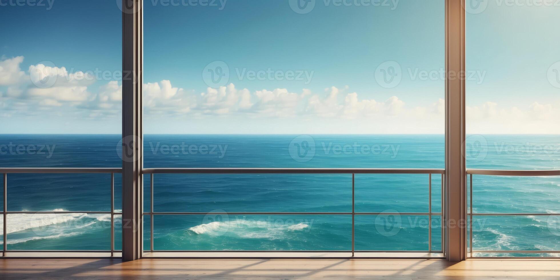 A beautiful view of the ocean from a balcony. photo