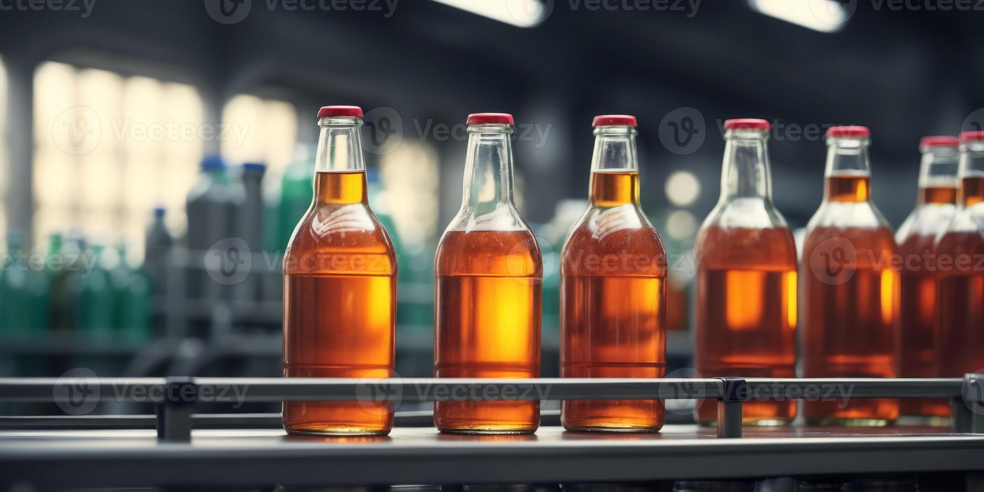 Beverage factory The bottles on the conveyor belt, Bottling production line factory, Conveyor belt with bottles, Industrial. photo