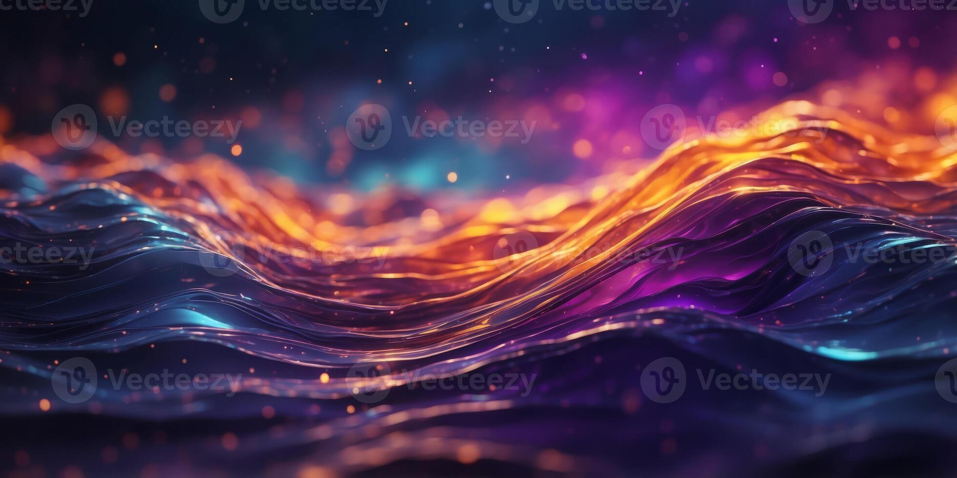 Blending blues purples oranges in abstract waves front view vibrant cosmic feel serene night sky scene digital. photo