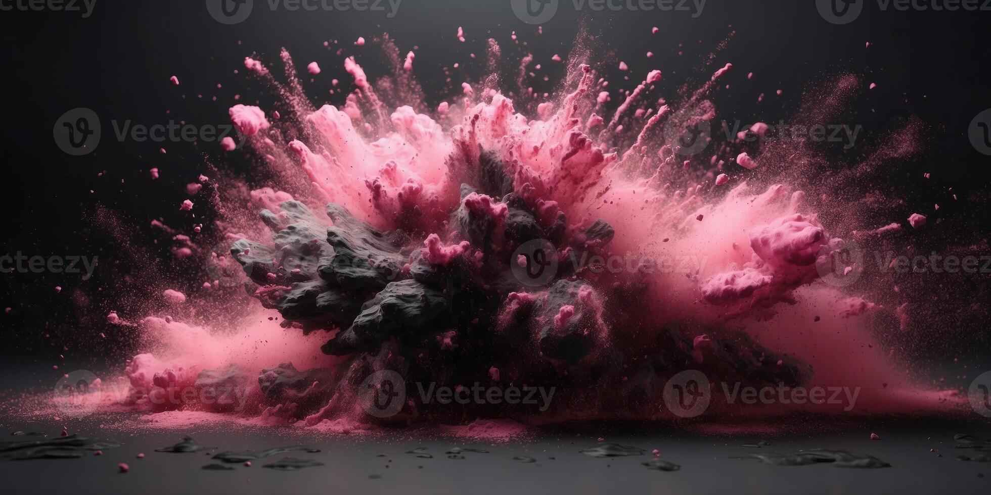 black and pink powder burst with dynamic particles creative art, design visual effects, wallpaper, background. photo
