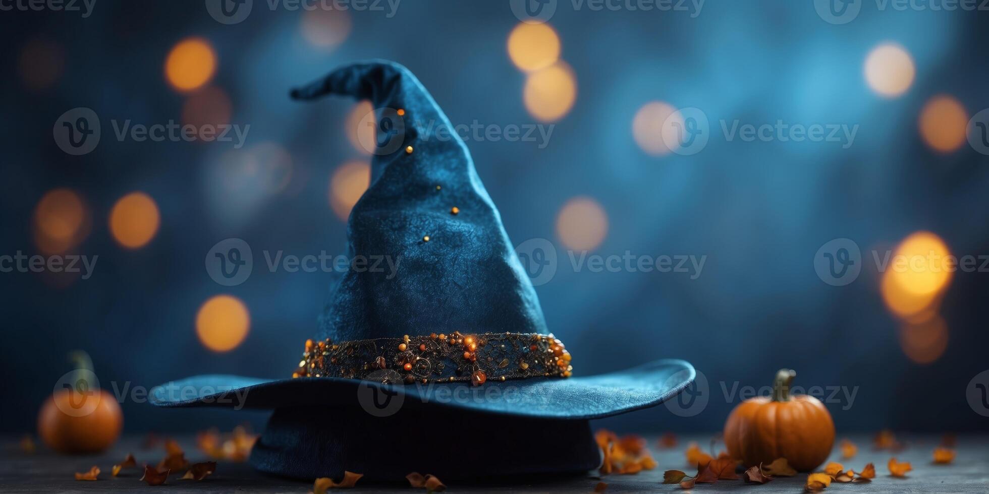 Halloween Witch Hat on a blue background. photo