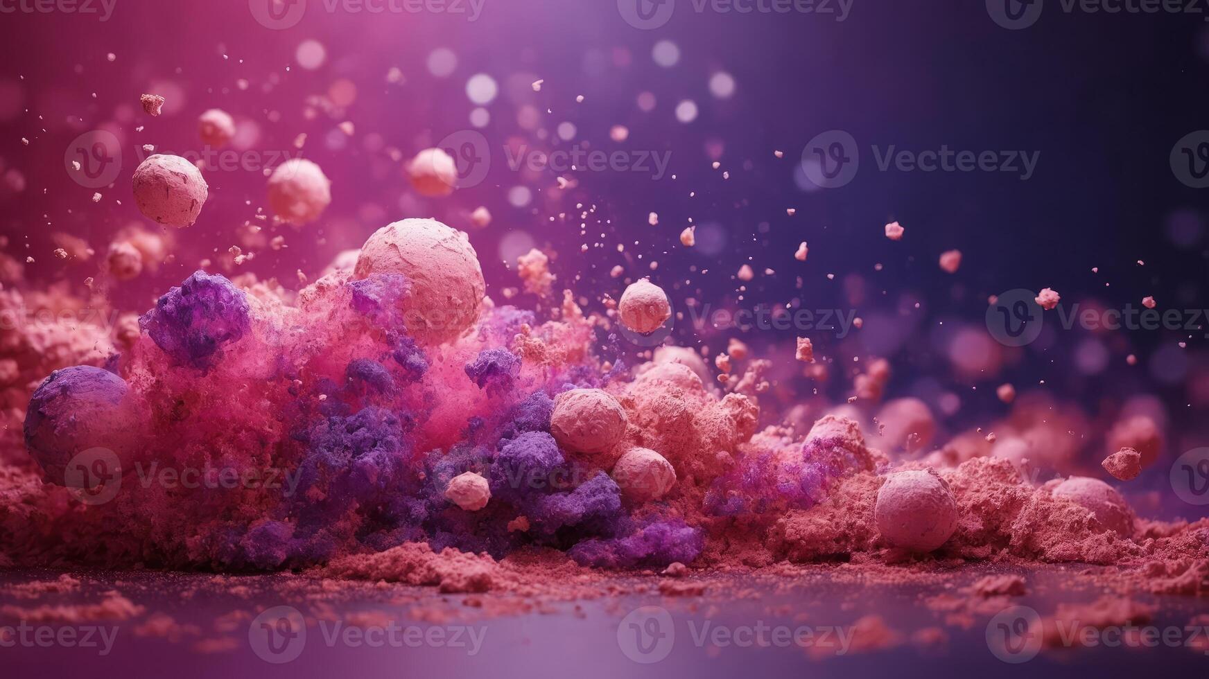Pink and purple abstract background with scattered particles. photo