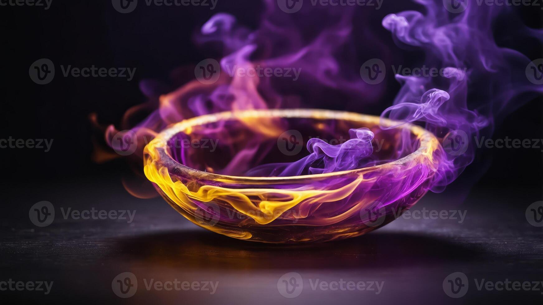 purple yellow color glowing smoke circle on blanck banckground. photo