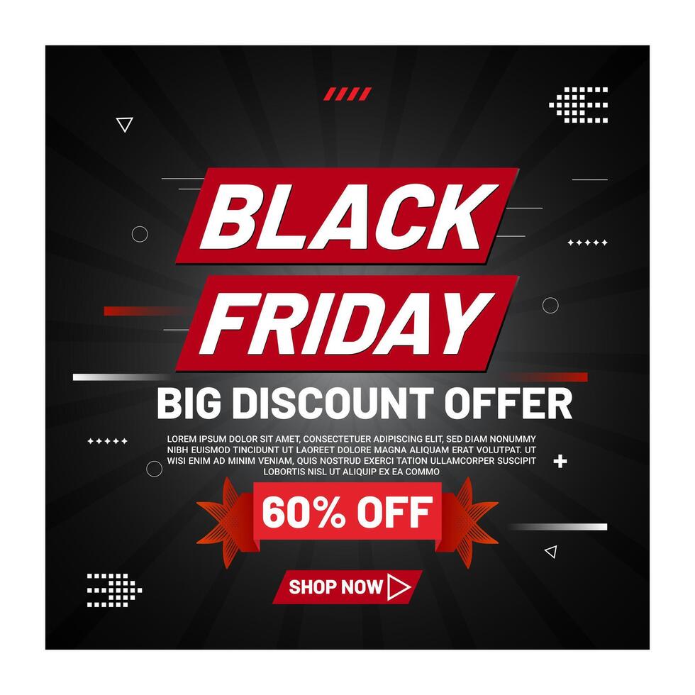 Black Friday sale Social Media Post and poster Design with a red ribbon on it vector