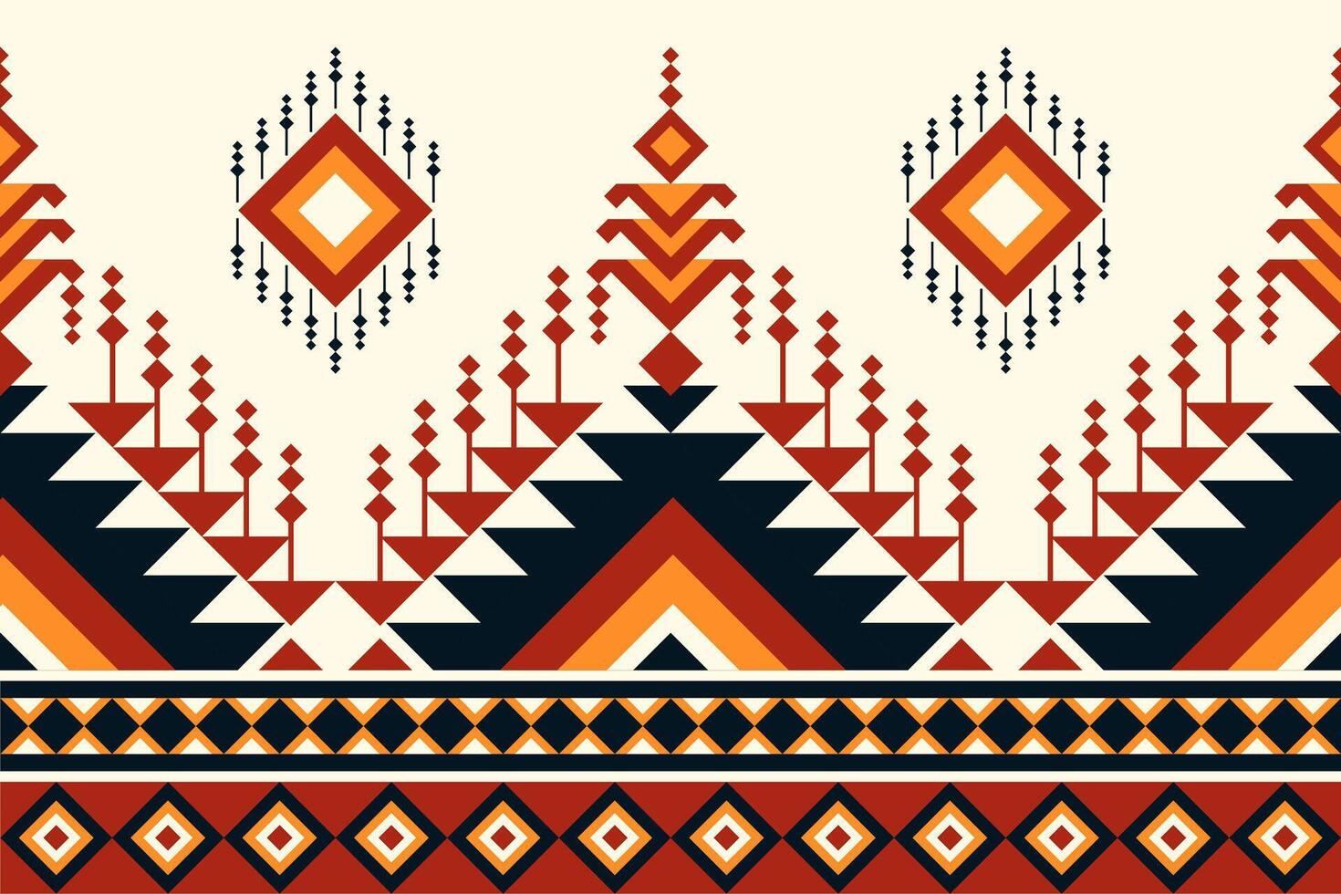Navajo Aztec seamless pattern geomatics black red 2 orange Native American motifs ethnic tribal designs, traditional textiles, rugs, fabric applications. table carpet for decorative arts vector