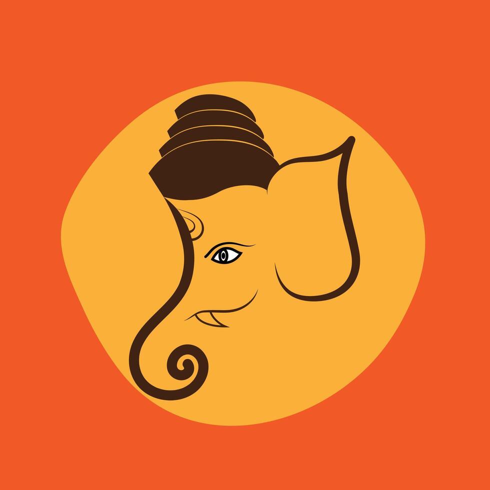 Indian Ganpati festival design with minimal lord Ganesh face on auspicious orange background, God Ganpati design that you can use as background, post, invitation, greeting, etc. vector