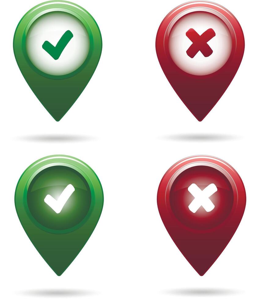 colored map marker set tick and cross vector