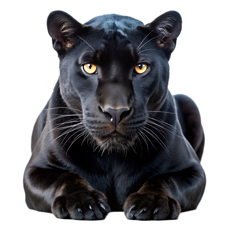 Black Panther sitting isolated on transparent background png