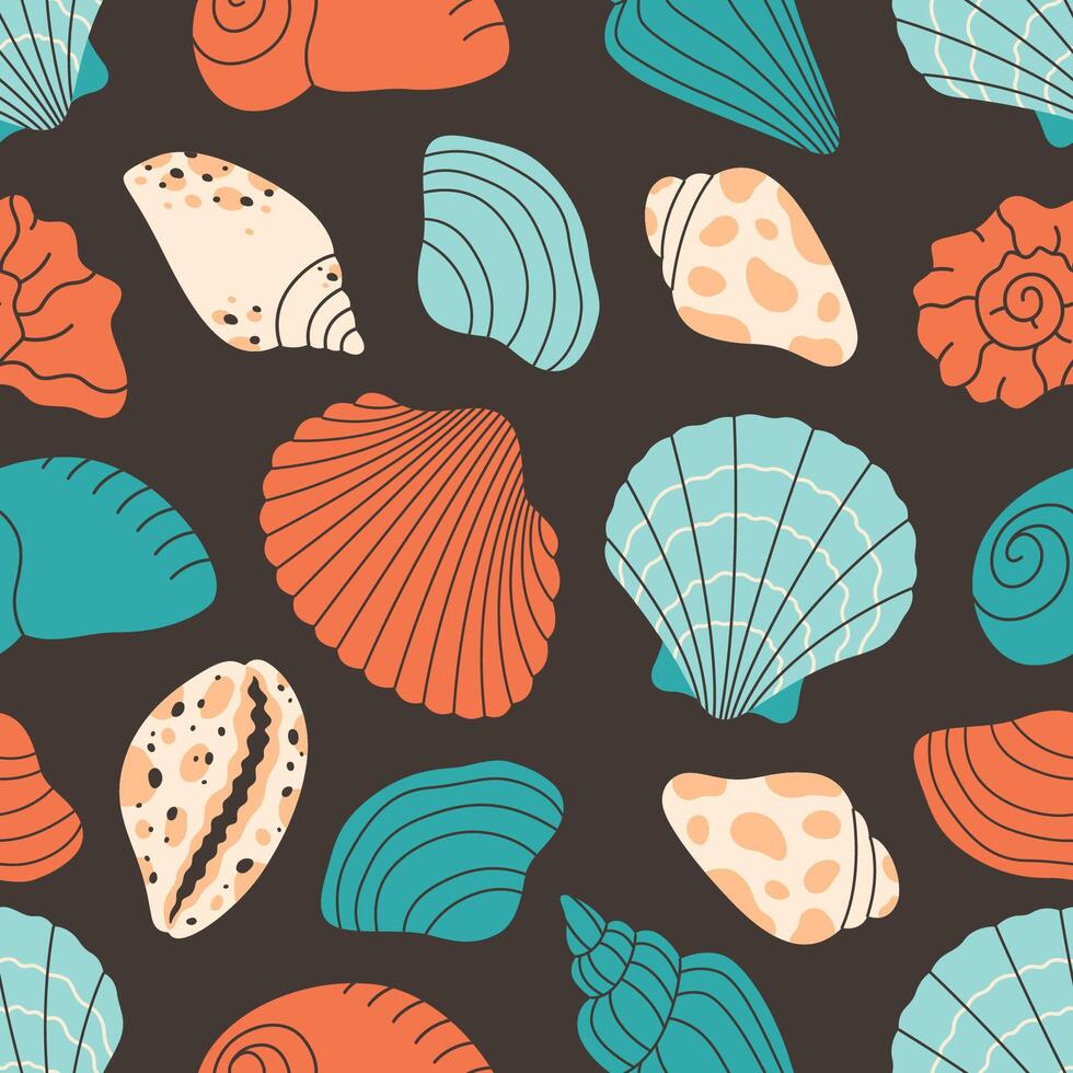 Seamless pattern with seashells. Summer seamless pattern. Print for banners, wallpapers, textiles, wrapping paper. vector