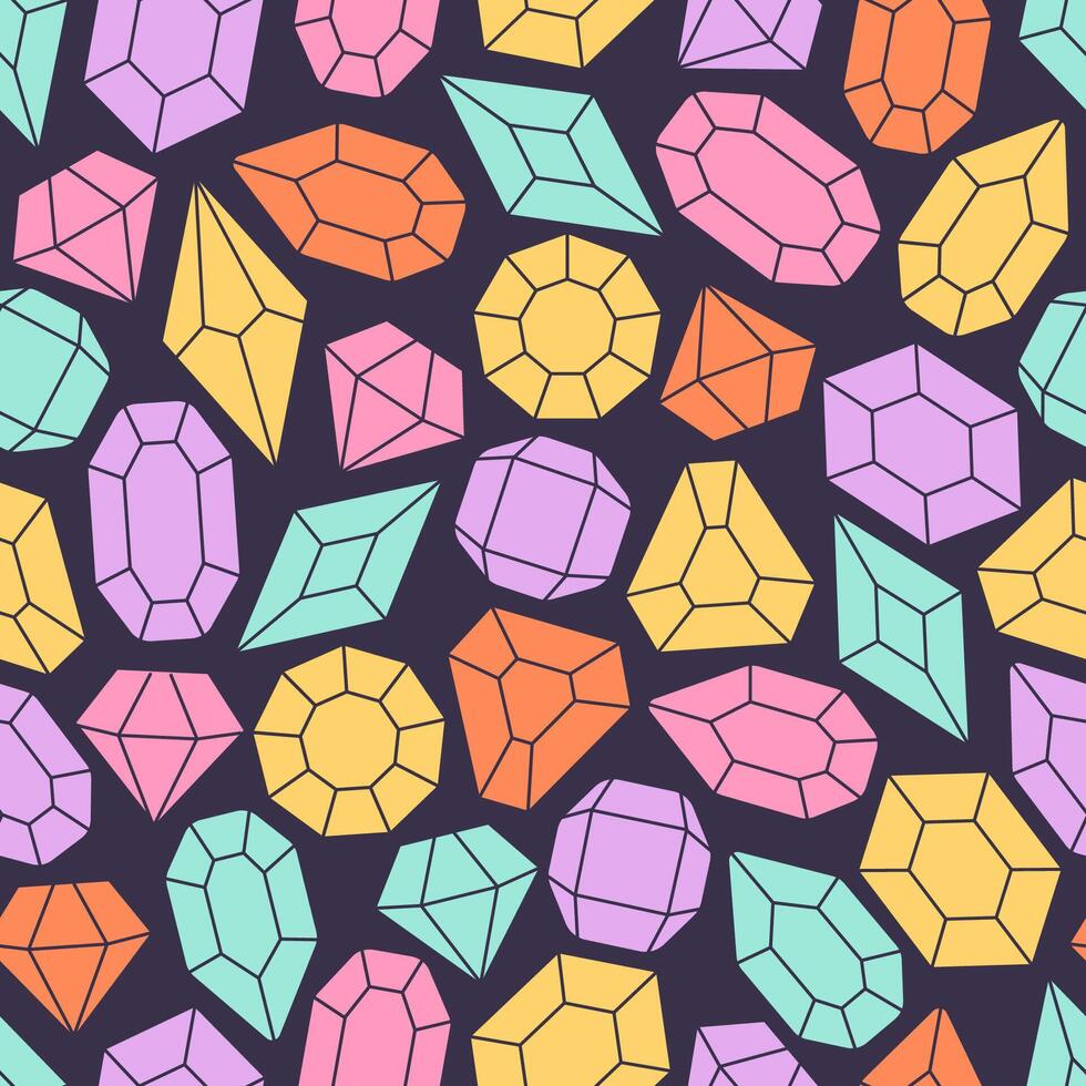 Seamless pattern with crystals, diamonds, gemstones. Crystal, quartz, jewelry precious stones vector