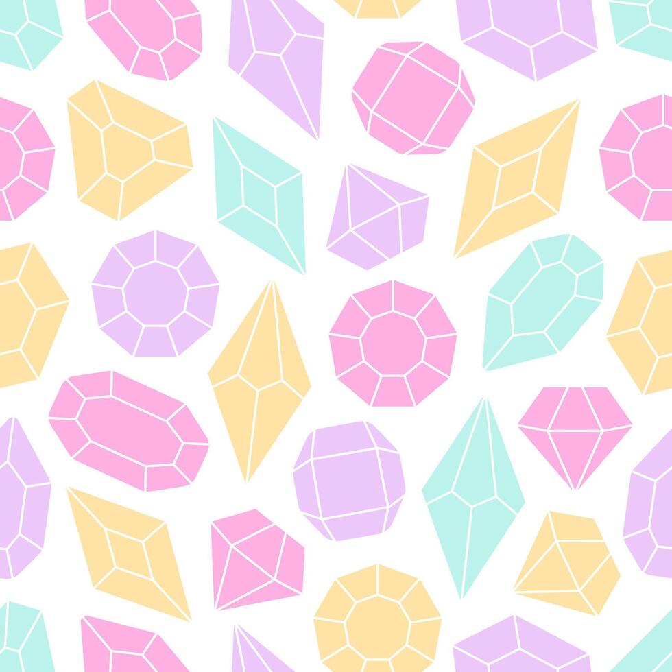 Seamless pattern with crystals, diamonds, gemstones. Crystal, quartz, jewelry precious stones vector