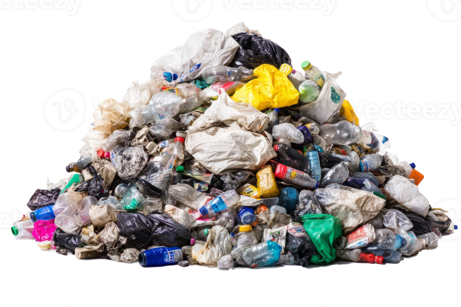 Pile of garbage with waste, plastic bottles and junk png