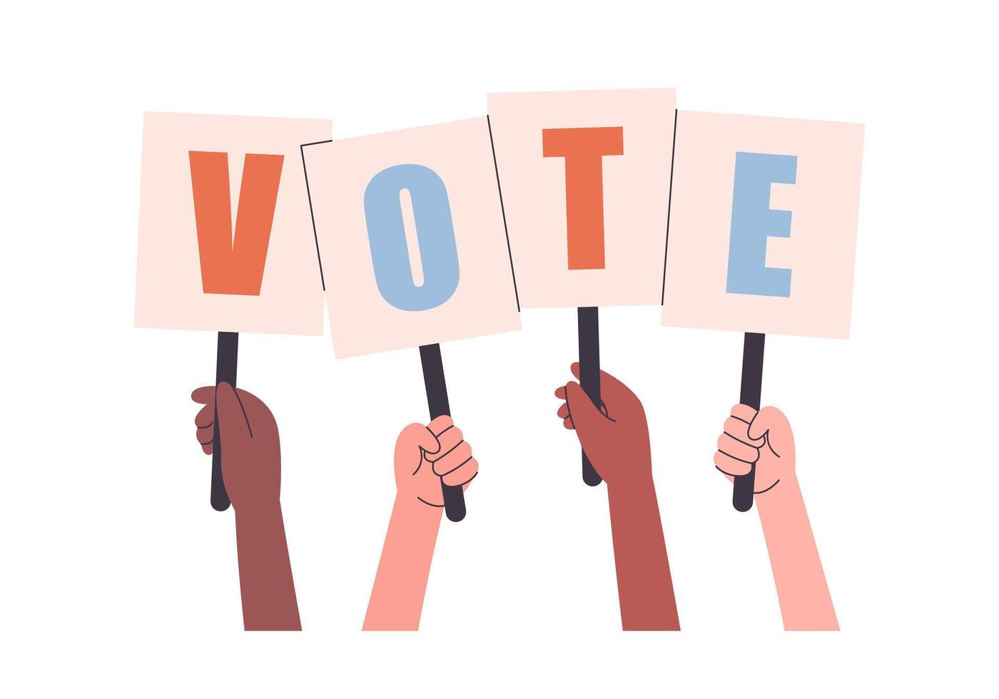 Human hands holding banners. Voting and elections concept vector