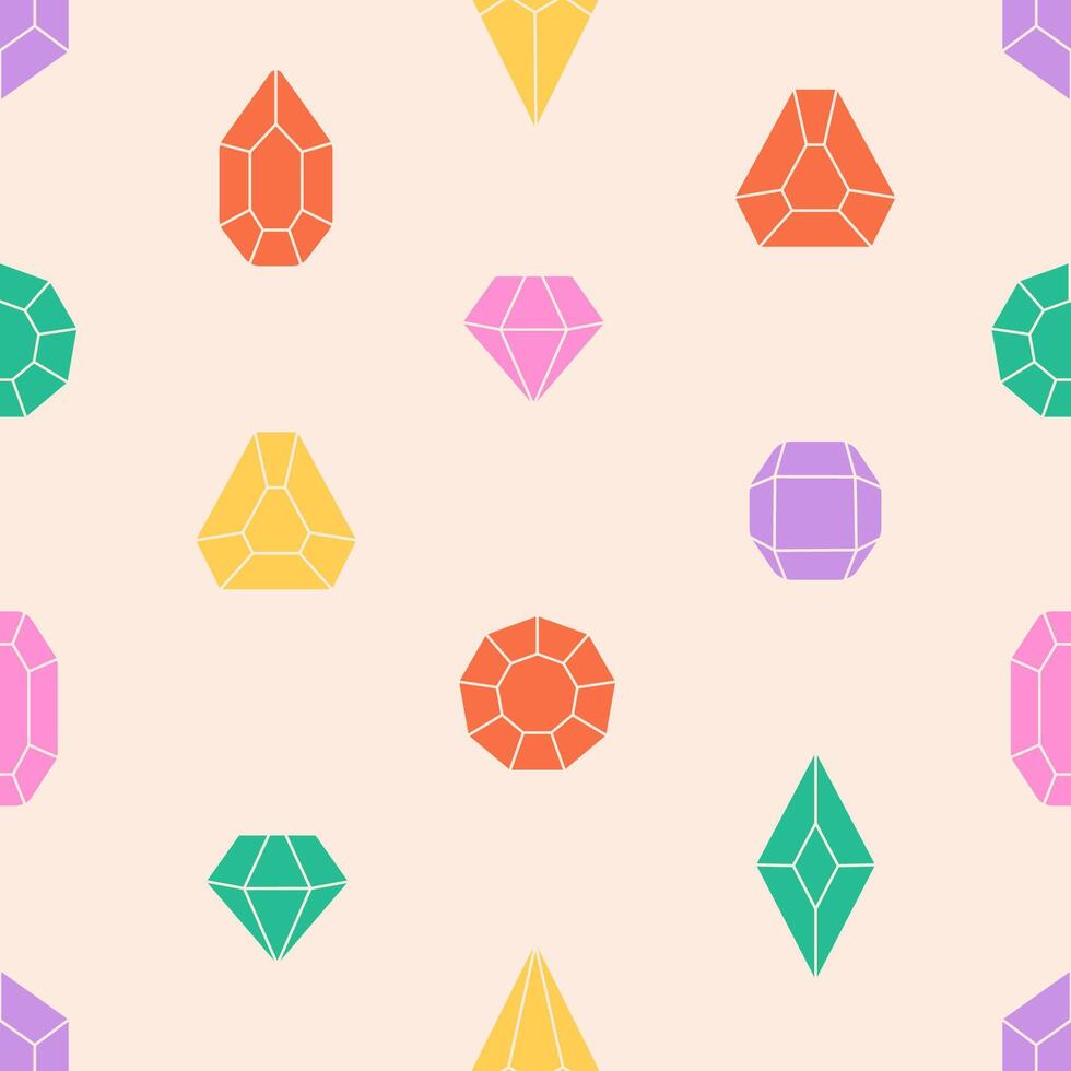 Seamless pattern with crystals, diamonds, gemstones. Crystal, quartz, jewelry precious stones vector