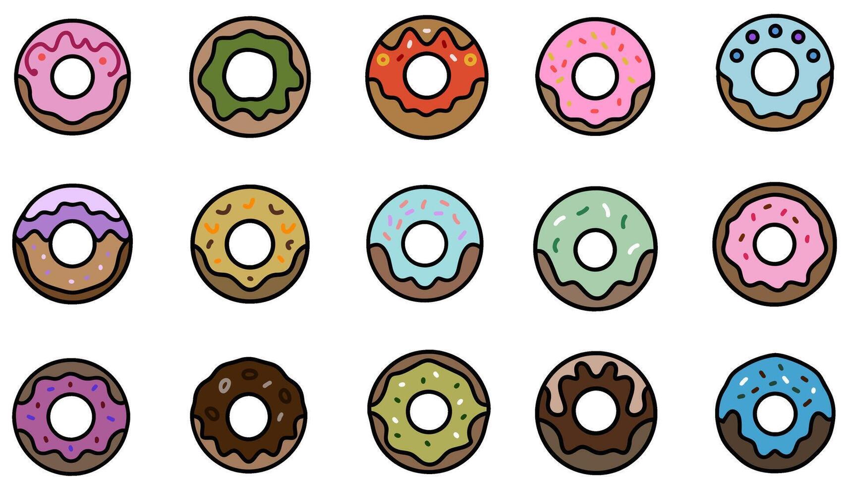 cute colorful donut icons vector