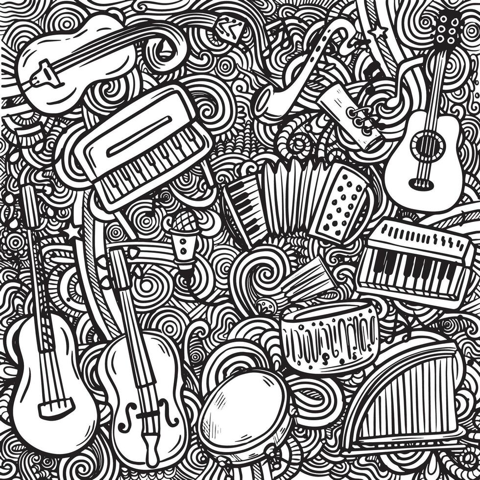 Hand Drawn Musical Instruments Doodle Pattern vector