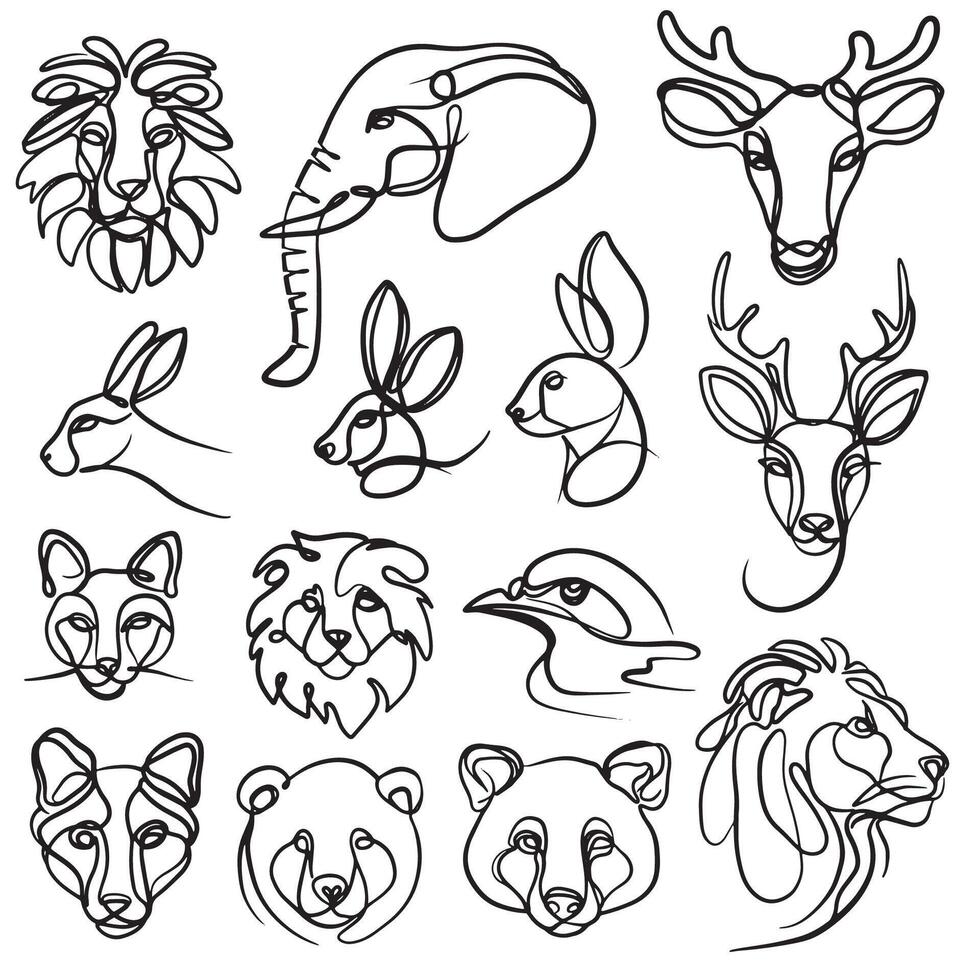 Hand Drawn Animal Line Art Collection Featuring Various Wildlife vector