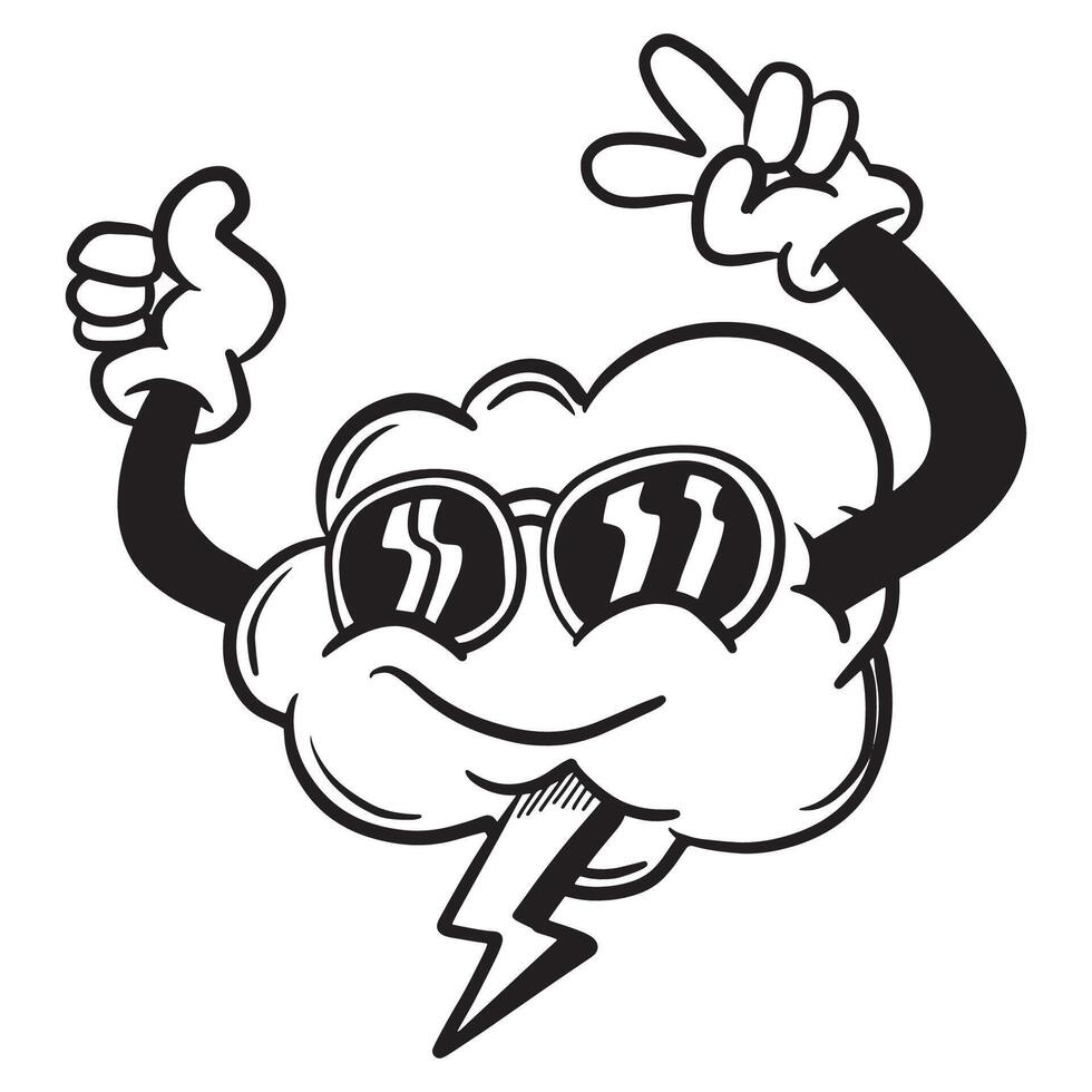 Cool Cloud Character with Sunglasses and Lightning vector