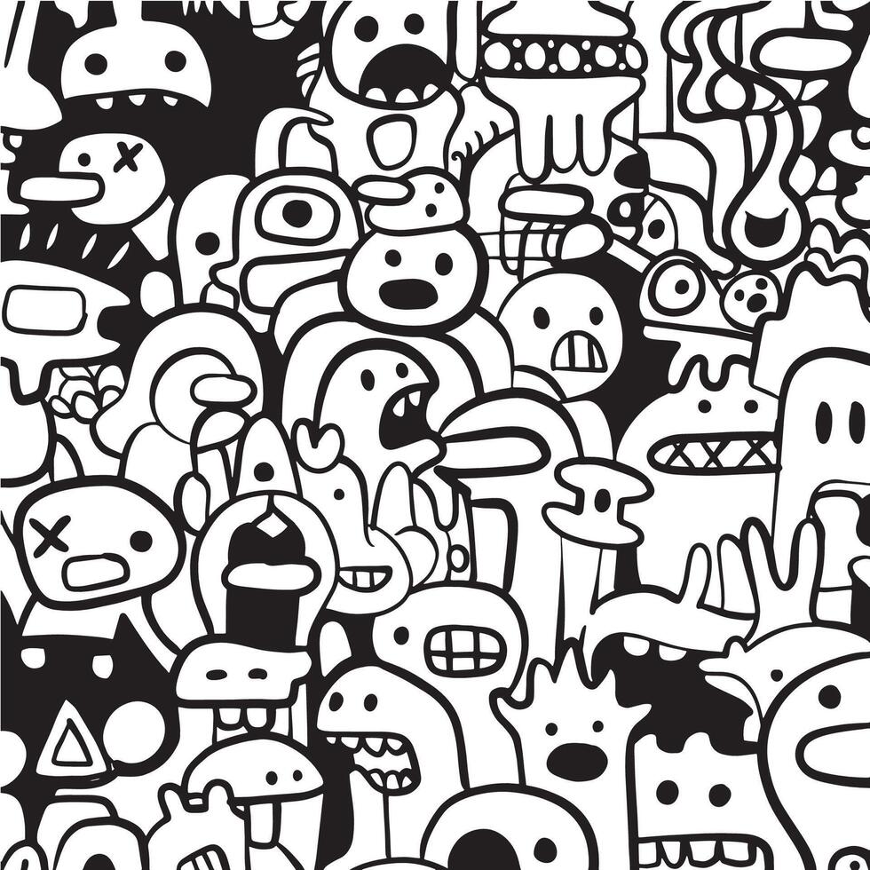 Hand Drawn Doodle Style Monster Character Coloring Page vector