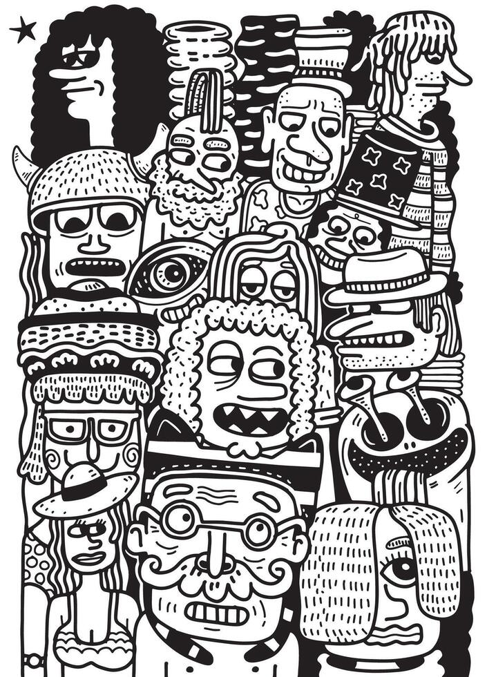 Abstract Doodle Characters in Black and White vector